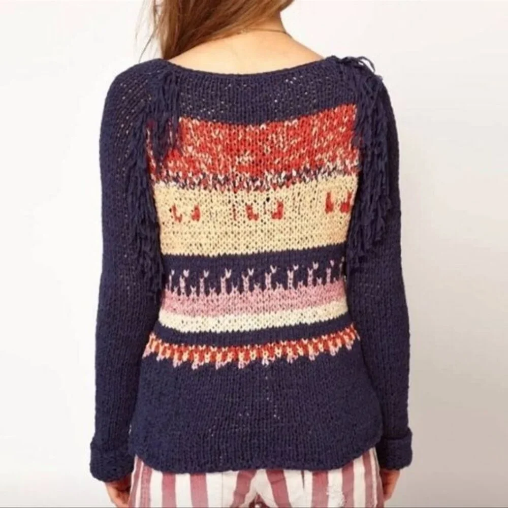 Scotch Soda Maison Scotch Fringe Trim folky bohemian Sweater small - Picture 4 of 8